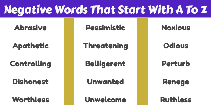 Negative Words That Start With A To Z