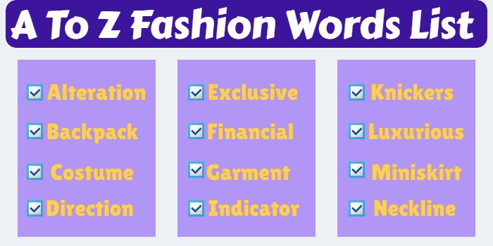 A To Z Fashion Words List
