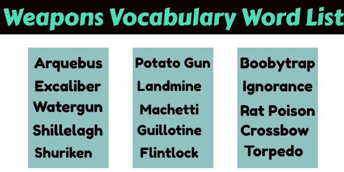 A To Z Weapons Vocabulary Word List