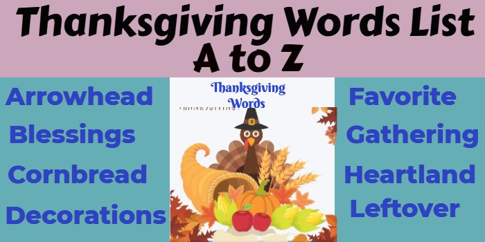 A to Z Thanksgiving Words List