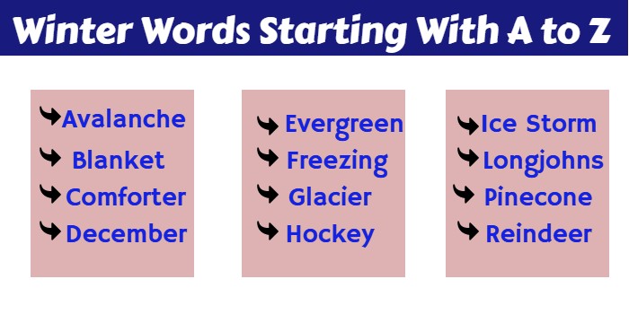 Winter Words Starting With A to Z